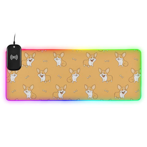 Cartoon Dogs Corgi Wireless Charging Mouse Pad for Mobile Phone Extra Large Gaming Mousepad with 13 Lighting Modes Computer Mat for Gaming MacBook PC Laptop Desk Home Office