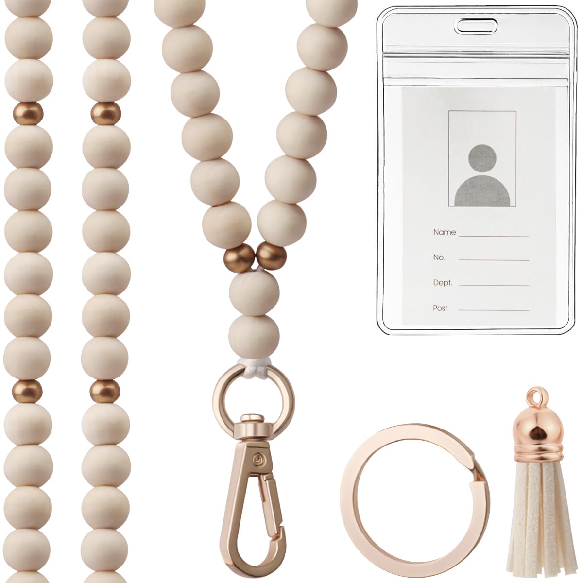 GUENOCIK Teacher Lanyard with ID Holder, Fashion Wood Beaded Lanyard for Keys, Super Cute Boho Breakaway Lanyard for Women