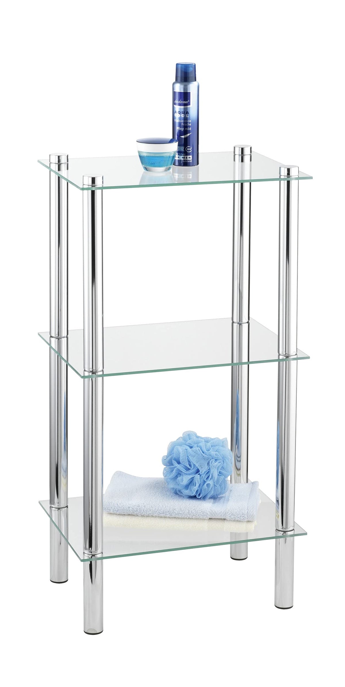 Wenko 15851100 Bathroom Rack Yago Square 3 Glass Shelves, Metal Steel, 40 x 74 x 30 cm, Chrome