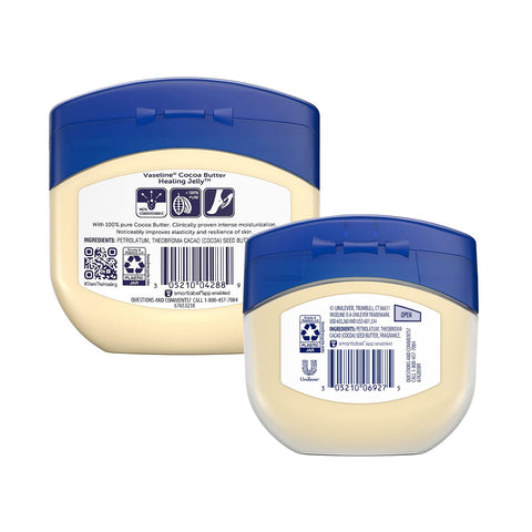 Vaseline Rich Moisturizing Cocoa Butter Healing Jelly, Dermatologist Tested, Nourishing Cocoa Butter, Moisturizes and Relieves Dull, Dry Skin, Soothing & Gentle, 13 oz and 7.5 oz, Pack of 2 with box