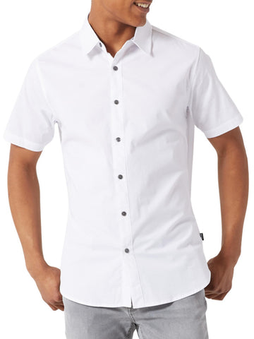 DKNY Men's White Slim Fit Short Sleeve Button Down Shirt