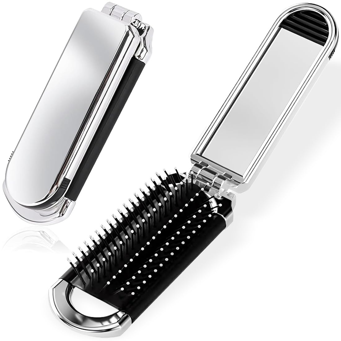 FMYODWU 2 Pcs Folding Mirror Hair Brush Travel Hair Brush with Mirror Pocket Brush Mini Pocket Hair Comb for Travel Outdoor Sports