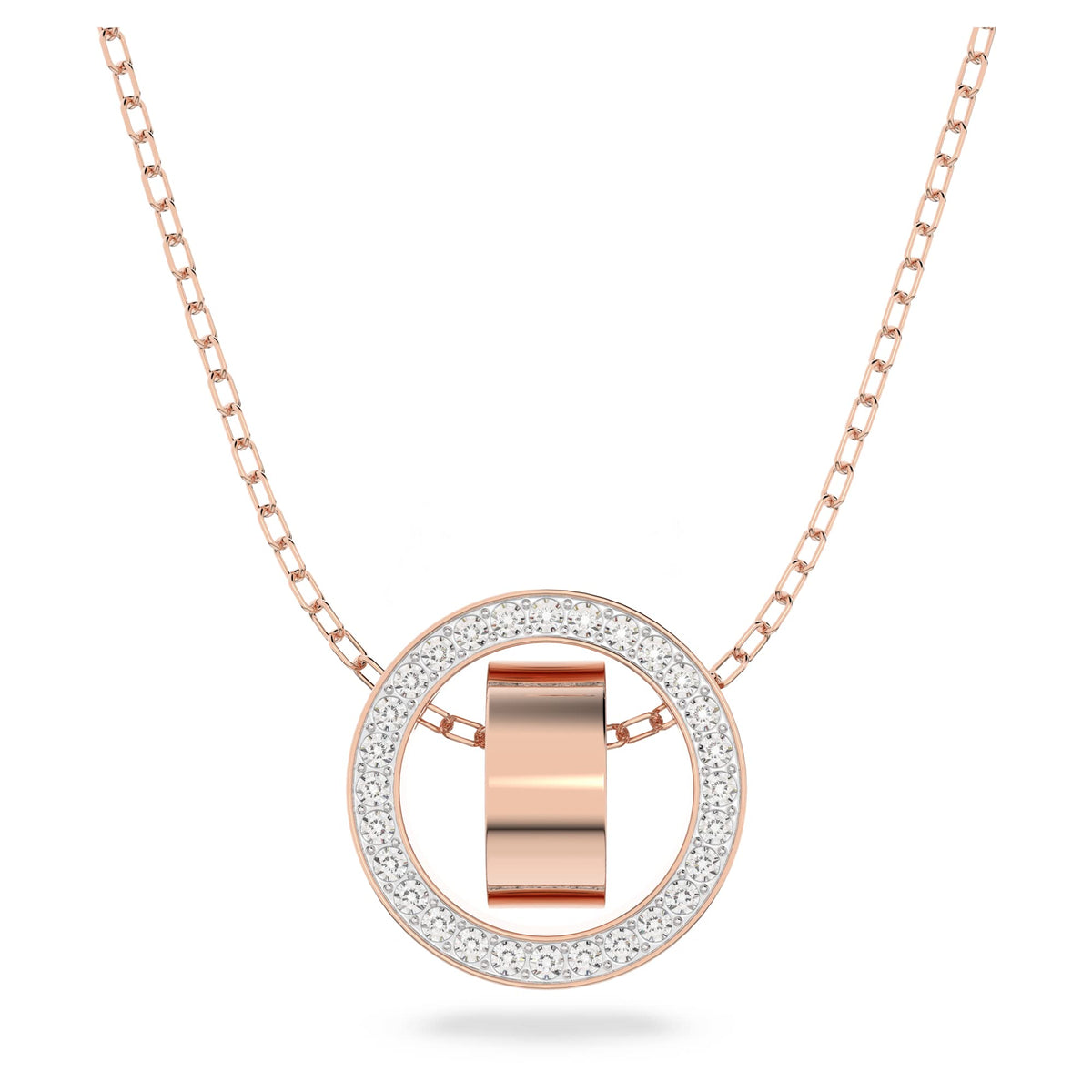 SWAROVSKI Dextera Pendant Necklace with Double Circle Motif in Rose Gold Tone and White Crystal PavÃƒÂ© on a Rose Gold-Tone Finish Chain, Part of the Dextera Collection