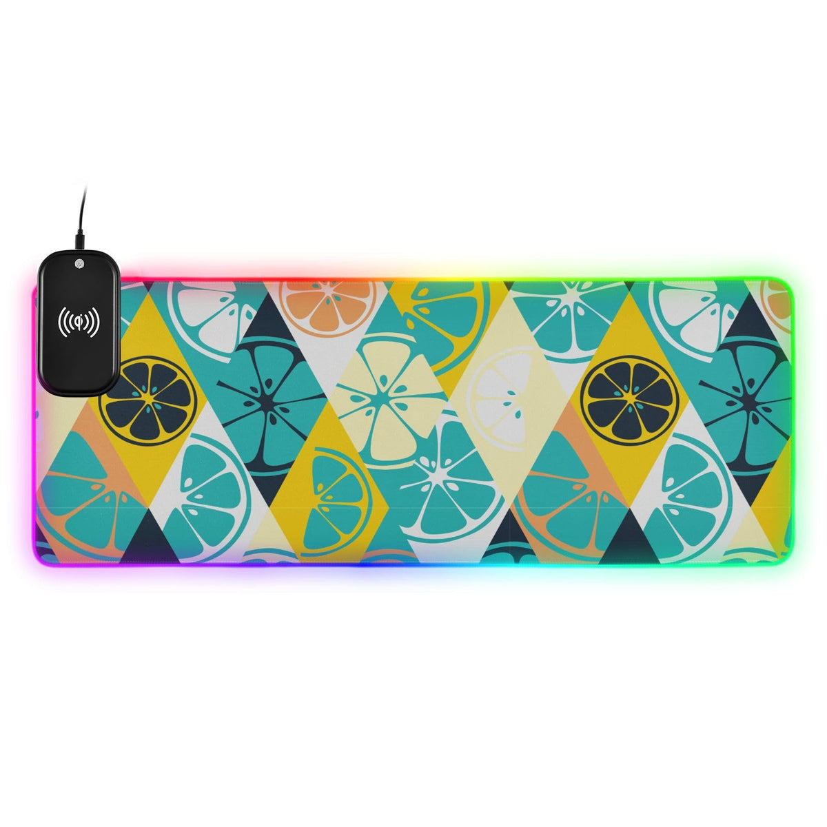 Citrus Lime Lemon Wireless Charging Mouse Pad for Mobile Phone Extra Large Gaming Mousepad with 13 Lighting Modes Extended Desk Mat for Gaming MacBook PC Laptop Desk Home Office