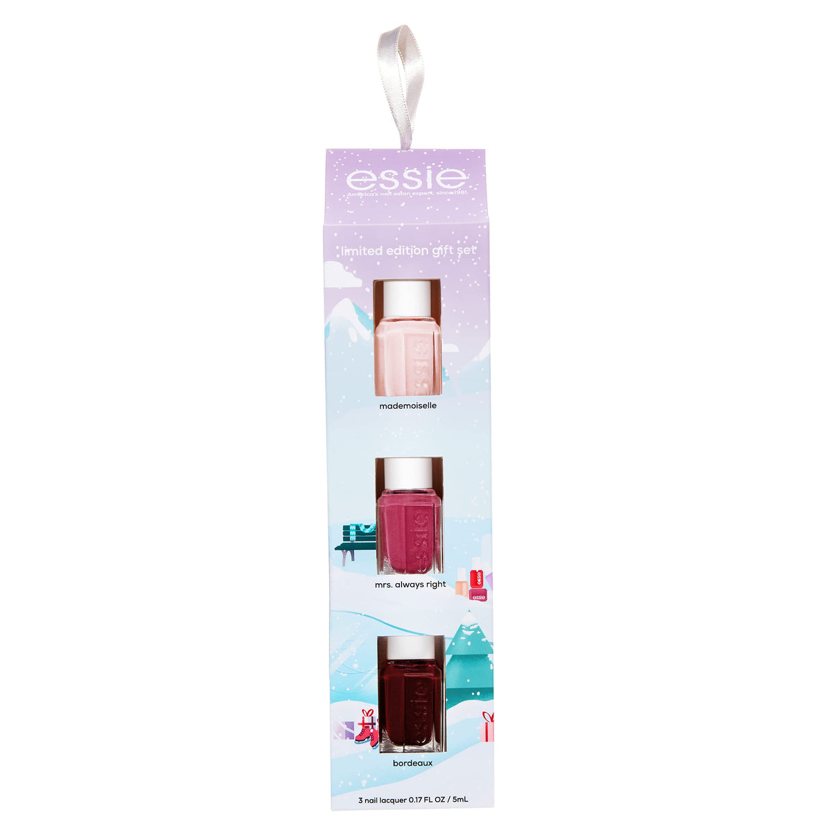 essie New Limited Edition Holiday Mini Gift Set, Featuring Nail Color Best Sellers, Mrs. Always Right, Mademoiselle & Bordeaux, 1 Kit, 3 Piece