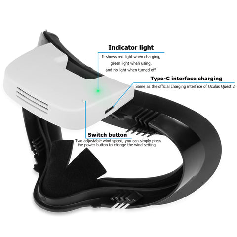 (1 Set) Orzero Active Air Circulation Facial Interface Compatible for Quest 2, Cooling Fan Relieve Lens Fogging and Hot Air Replace Silicone Face Pad VR Accessories