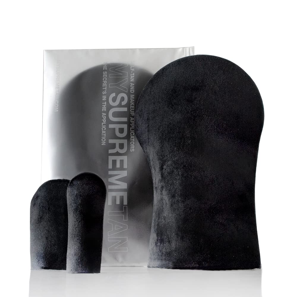 LEAK LOCK SUPREME TECHNOLOGY Premium Self-Tanning Mitt Applicator 3pc Kit Keeps Hands Dry Stain Free No Product Waste for Streakless, Flawless Supreme Tan Application