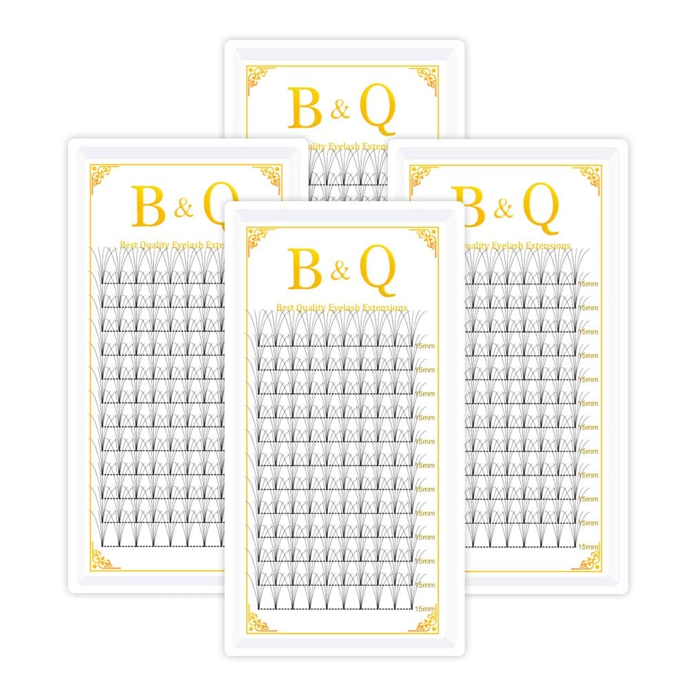 4 Trays Premade Fans Eyelash Extensions 5D-C-0.07-14+15 Short Stem B&Q Premade Volume Eyelash Extensions 0.07 0.10 Volume Lash Extensions C D curl 3D 4D 5D 6D Pre made Lash Fans (5D-C-0.07,14+15)
