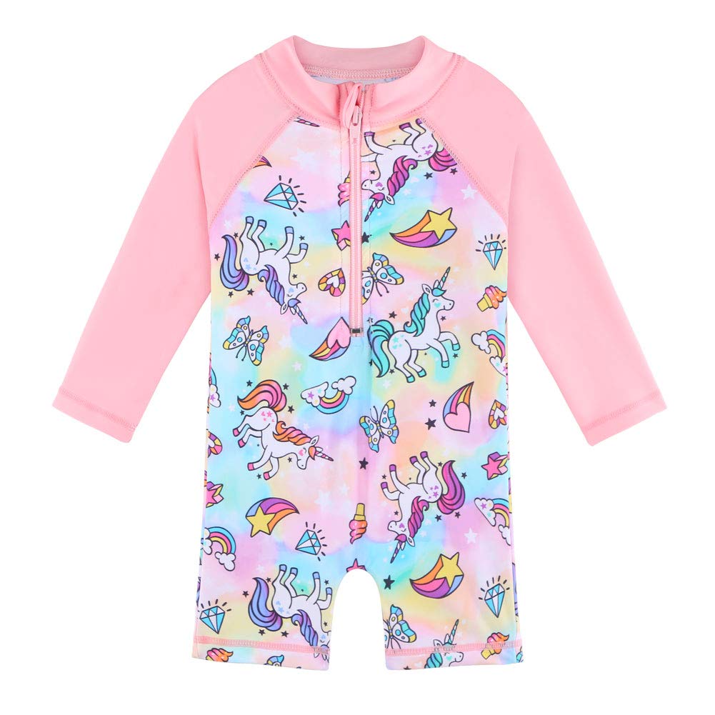 XFGIRLS Baby Girls Swimsuit One Piece Long Sleeve Rash Guard Shirts Quick-Dry Bathing Suit 1M-6M Pink