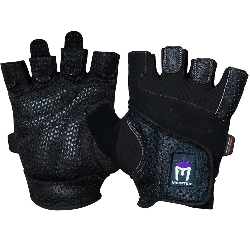 Meister Women's Fit Grip Weight Lifting Gloves w/Washable Amara Leather - Black - Small
