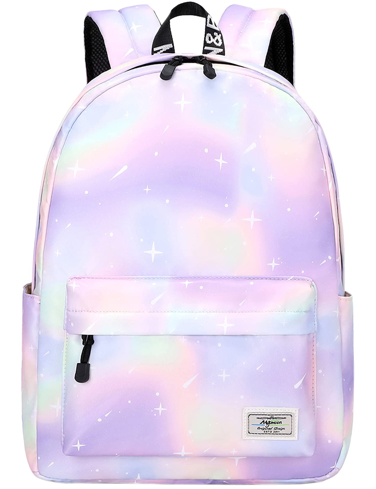 mygreen Tie Dye Girls Backpack, Kid Backpacks for Girls Cute Lightweight Bookbag with Lunch Bag Galaxy Green Purple