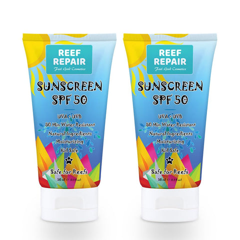 Reef Safe Sunscreen SPF 50 (2 Pack) - Natural, Travel Size, Water Resistant, Moisturizing, Broad Spectrum UVA/UVB Coral Friendly Mineral Suncream from Reef Repair (2 x 1.7 fl.Oz)