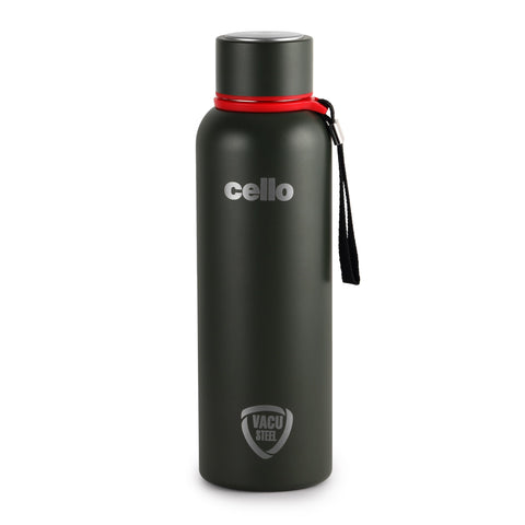 Cello Duro Tuff Steel Stainless Kent Flask | Hot and Cold Stainless Steel Water Bottle | Leak Proof | Scratch Resistant | Vacuum Insulated Bottle for Travel, Home, Office (25oz, Military Green)