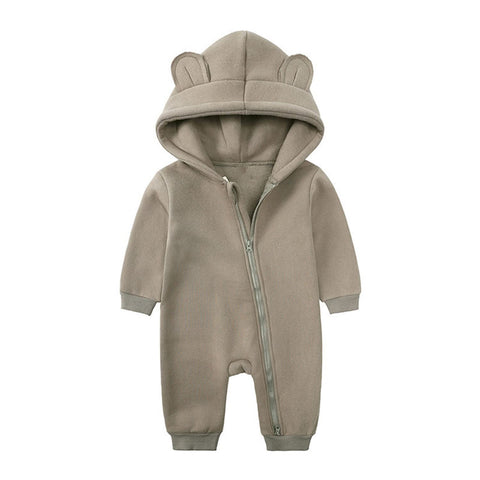 Alunsito Newborn Unisex Baby Cartoon Bear Ear Fleece Snowsuit Playsuit Infant Winter Christmas Warm Zipper Hoodie Jumpsuit Romper 66 Khaki 3-6 Months