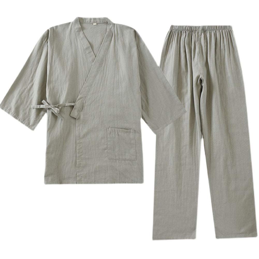 un-brand Men's Japanese Kimono Cotton Hanfu Ancient Pajamas Suit Plus Size Zen Clothing Taoist Clothing (Size M, Z)