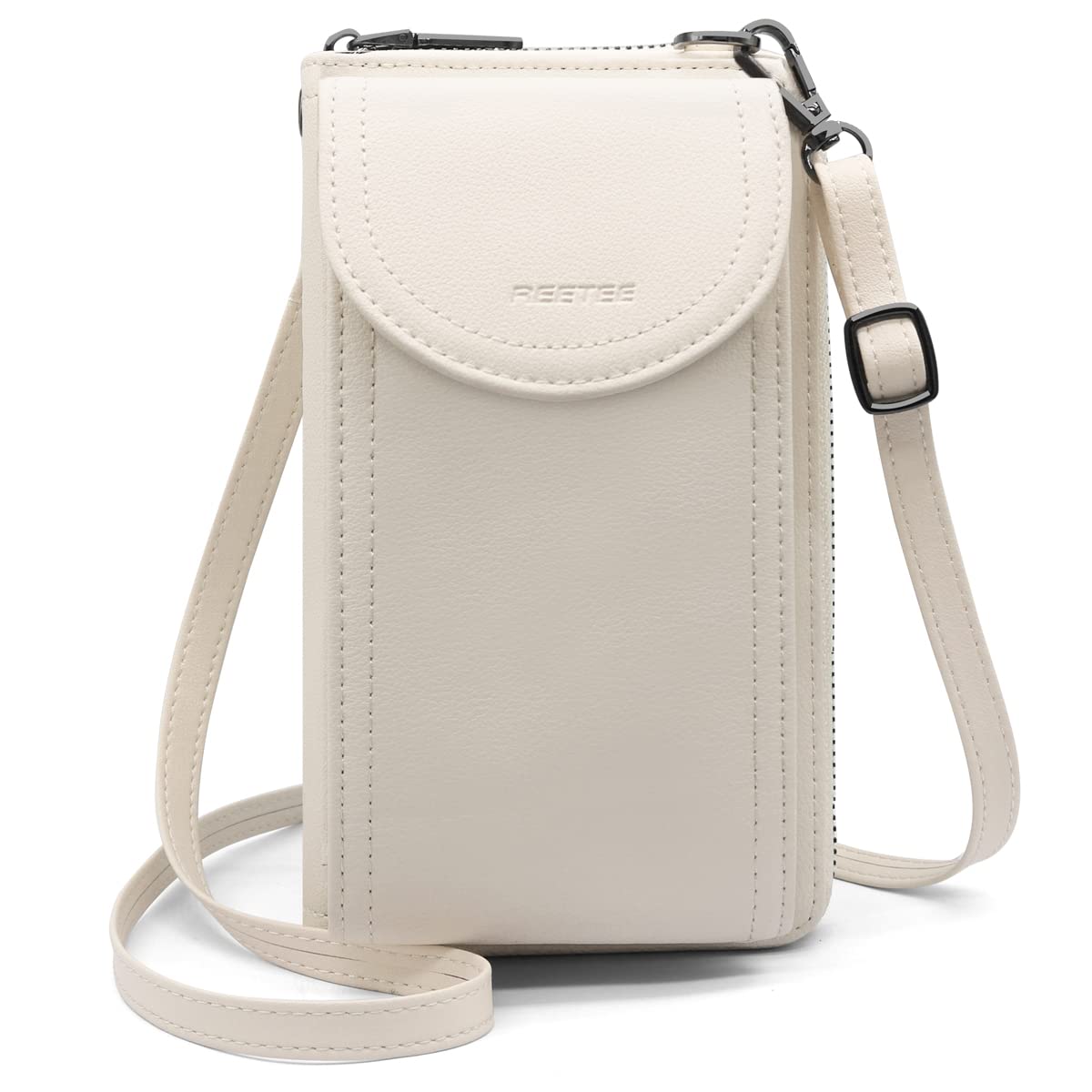 Phone Bags for Women Crossbody RFID Blocking Genuine Leather Cross Body Bag Mobile Phone Purse 12 Card Slots Multi Compartment Shoulder Bag with Wrist band and Cell Phone Crossbody Wallet (White)
