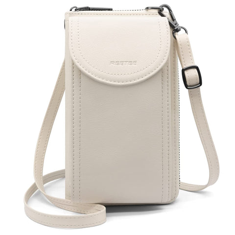 Phone Bags for Women Crossbody RFID Blocking Genuine Leather Cross Body Bag Mobile Phone Purse 12 Card Slots Multi Compartment Shoulder Bag with Wrist band and Cell Phone Crossbody Wallet (White)