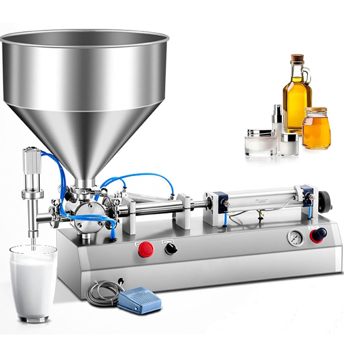 50-500ml Horizontal Pneumatic Bottle Filling Machine, Liquid Paste Filling Machine, Manual/Automatic Mode, Adjustable Speed, Intelligent Quantitative Control, for Paste Liquid
