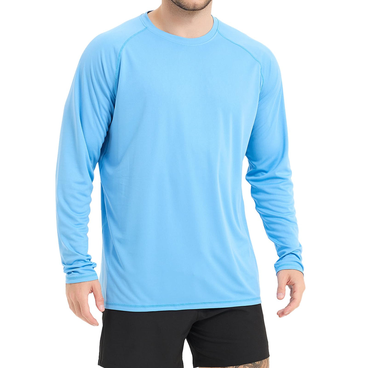 Guooolex Mens Swim Rash Guard Long Sleeve Shirts UPF 50+ Lightweight Loose Fit Outdoor Sun Shirt SPF UV Protection for Swimming Surfing Fishing Hiking Blue Tshirts L Size