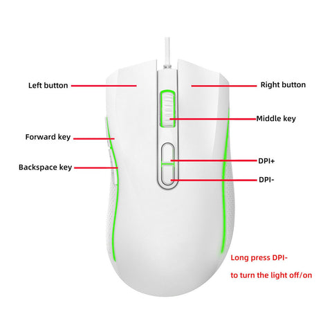 ciciglow Adjustable DPI Gaming Mouse with Flexible Buttons, Colorful Backlit, Wired USB Optical Computer Mouse for Gamers