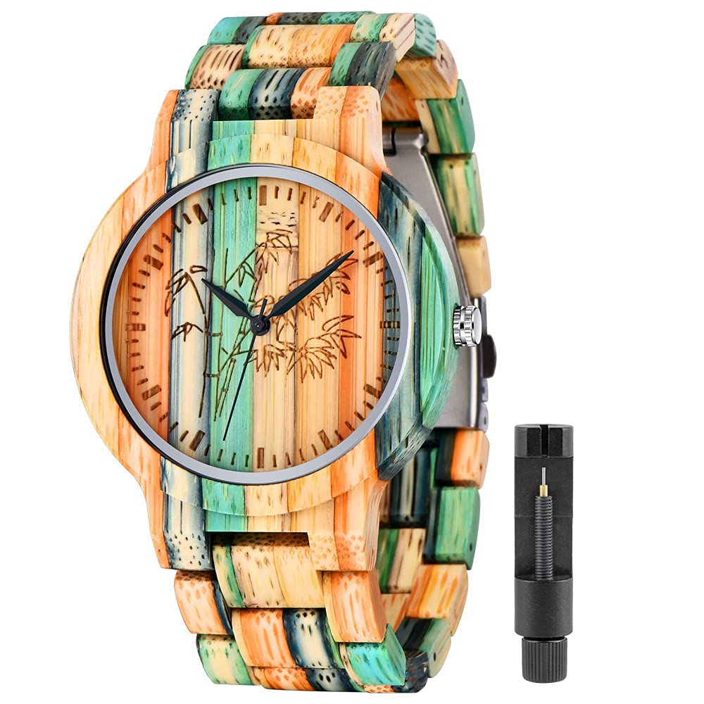 Tiong Fashion Watch Luxury Wooden Quartz Watches Unique Mixed Color Full Wood Bracelet Male Wristwatches Gifts