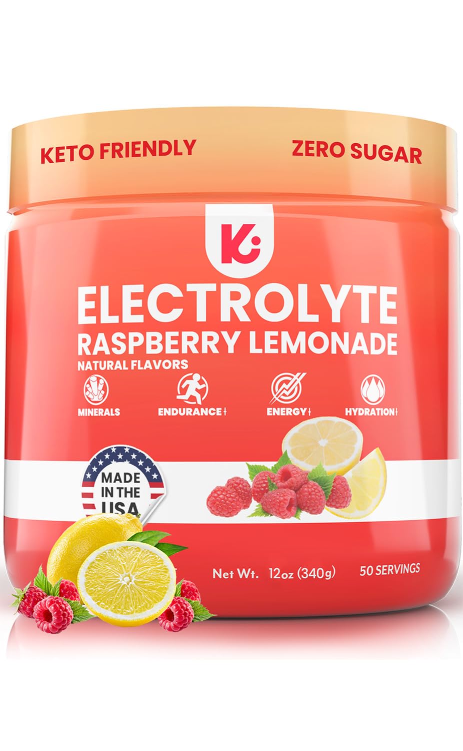 Keppi Keto Electrolytes Powder No Sugar | Zero Carbs | Made in USA | Advanced Hydration, Performance & Recovery | Delicious Raspberry Lemonade Flavor | Mixes Easily No Clumps