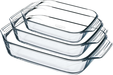Pyrex 8023510 Set of 3 Borosilicate Glass Oven Plates - Extreme Resistance - Made in France