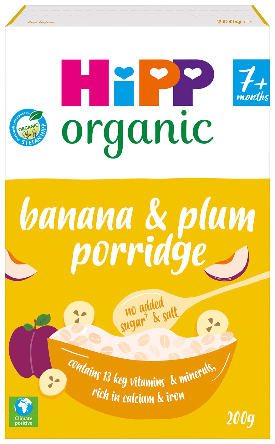 HiPP Organic Banana & Plum Porridge Baby Cereal 7+ Months (4X 200g)
