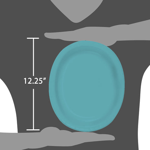 Unique Solid Paper Oval Plates - 12" | Caribbean Teal | 8 Pcs