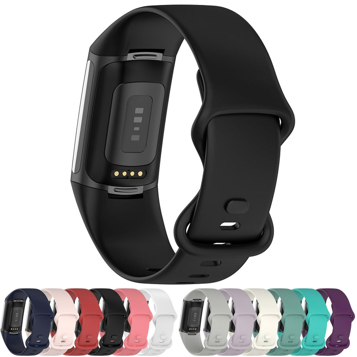AWADUO Compatible with Fitbit Charge 6/Charge 5 Replacement Band, Replacement Silicone Wrist Strap Bracelet Band, Soft And Durable(Black/Large Size)