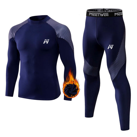 MEETWEE Thermal Underwear for Men, Fleece Lined Base Layer Set Cold Weather Ski Gear Top & Long Johns for Skiing Motorcycle Blue