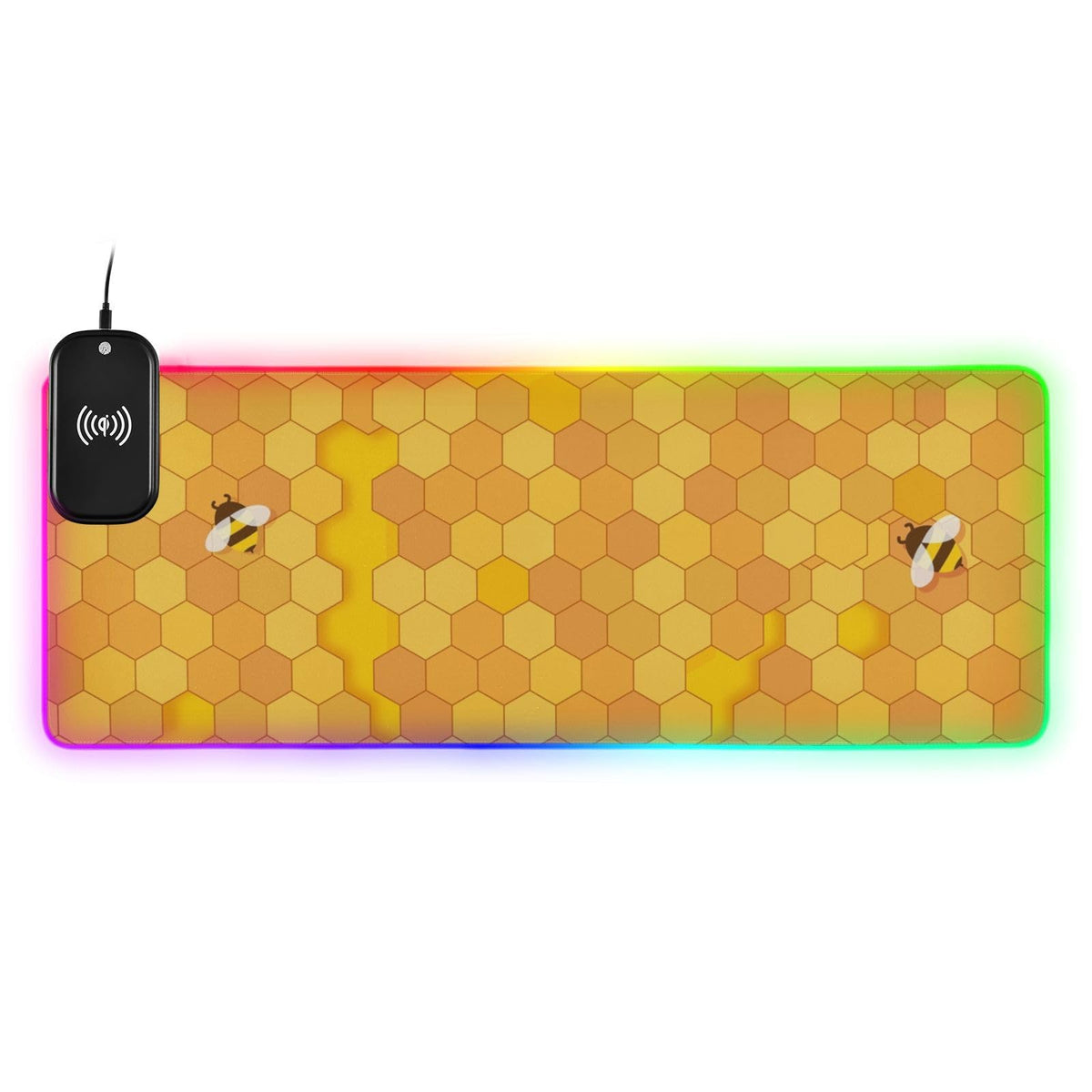 Honey Bee Wireless Charging Mouse Pad for Mobile Phone Extra Large Gaming Mousepad with 13 Lighting Modes Mouse Mat for Gaming MacBook PC Laptop Desk Office Home
