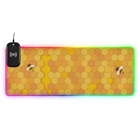 Honey Bee Wireless Charging Mouse Pad for Mobile Phone Extra Large Gaming Mousepad with 13 Lighting Modes Mouse Mat for Gaming MacBook PC Laptop Desk Office Home