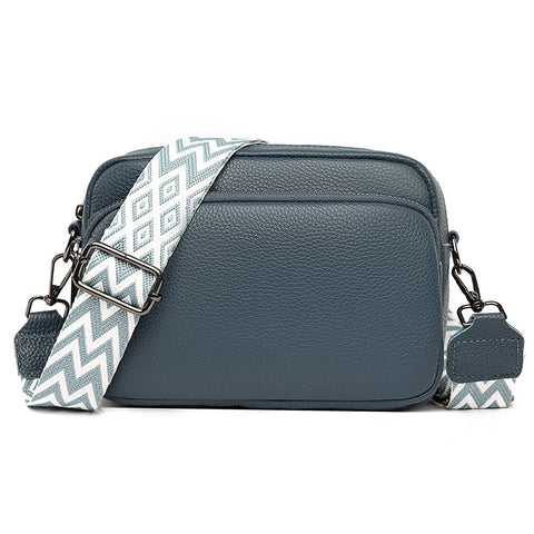 Crossbody Bag for Women Genuine Leather Wide Strap Shoulder Bag Purse Trendy Design Camera Crossbody Purse Top Zip, B05-blue