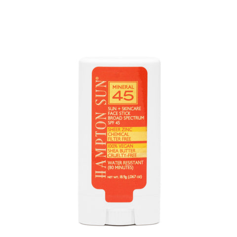 Hampton Sun SPF 45 Mineral Face Stick, 67 oz. - Sheer, Non-Whitening Broad Spectrum Sunscreen Stick, Infused with Avocado Oil for Brightening Hyperpigmentation, Vegan Luxury Sunscreen Stick