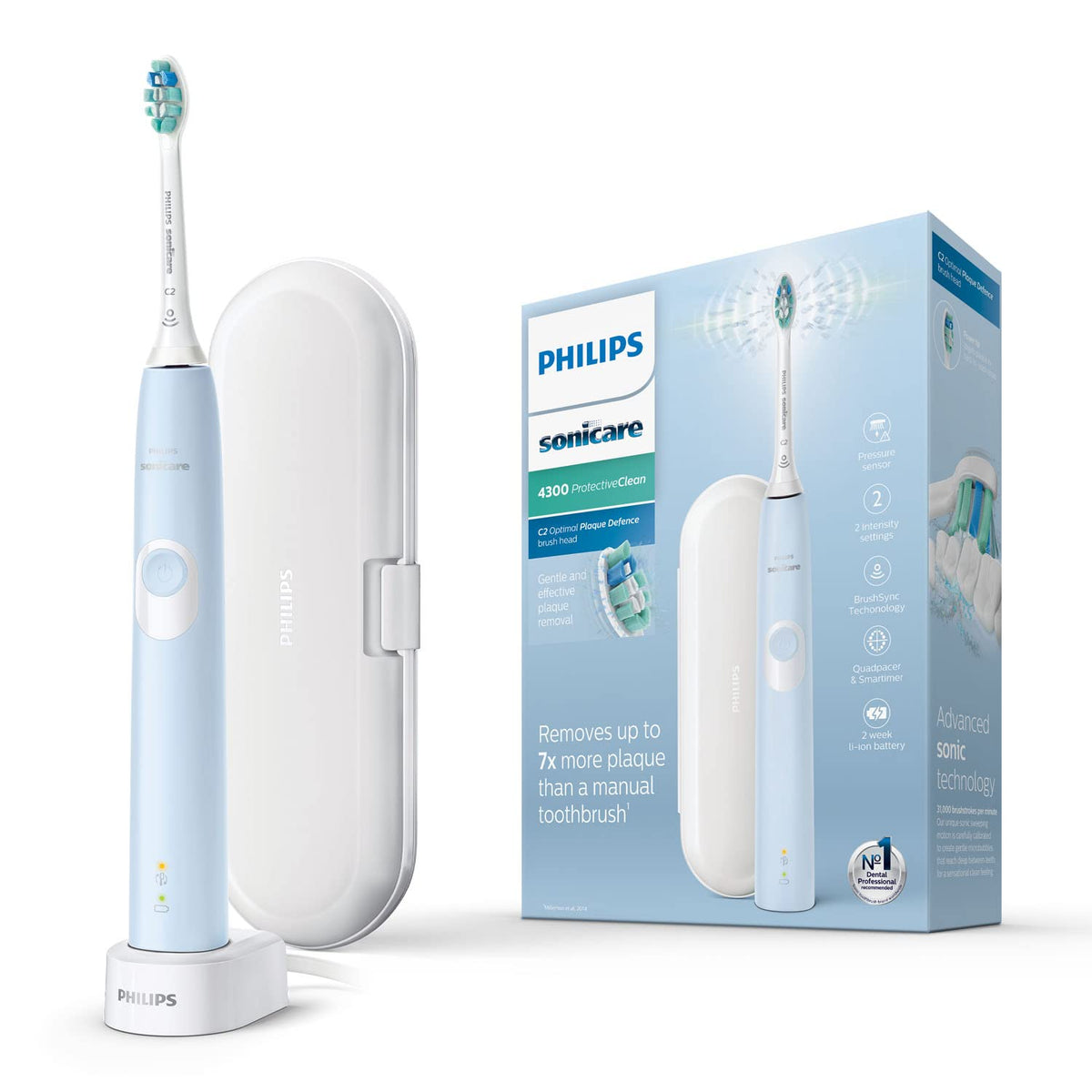 Philips Sonicare ProtectiveClean 4300 Electric Toothbrush - Light Blue (UK 2-pin Bathroom Plug) - HX6803/03