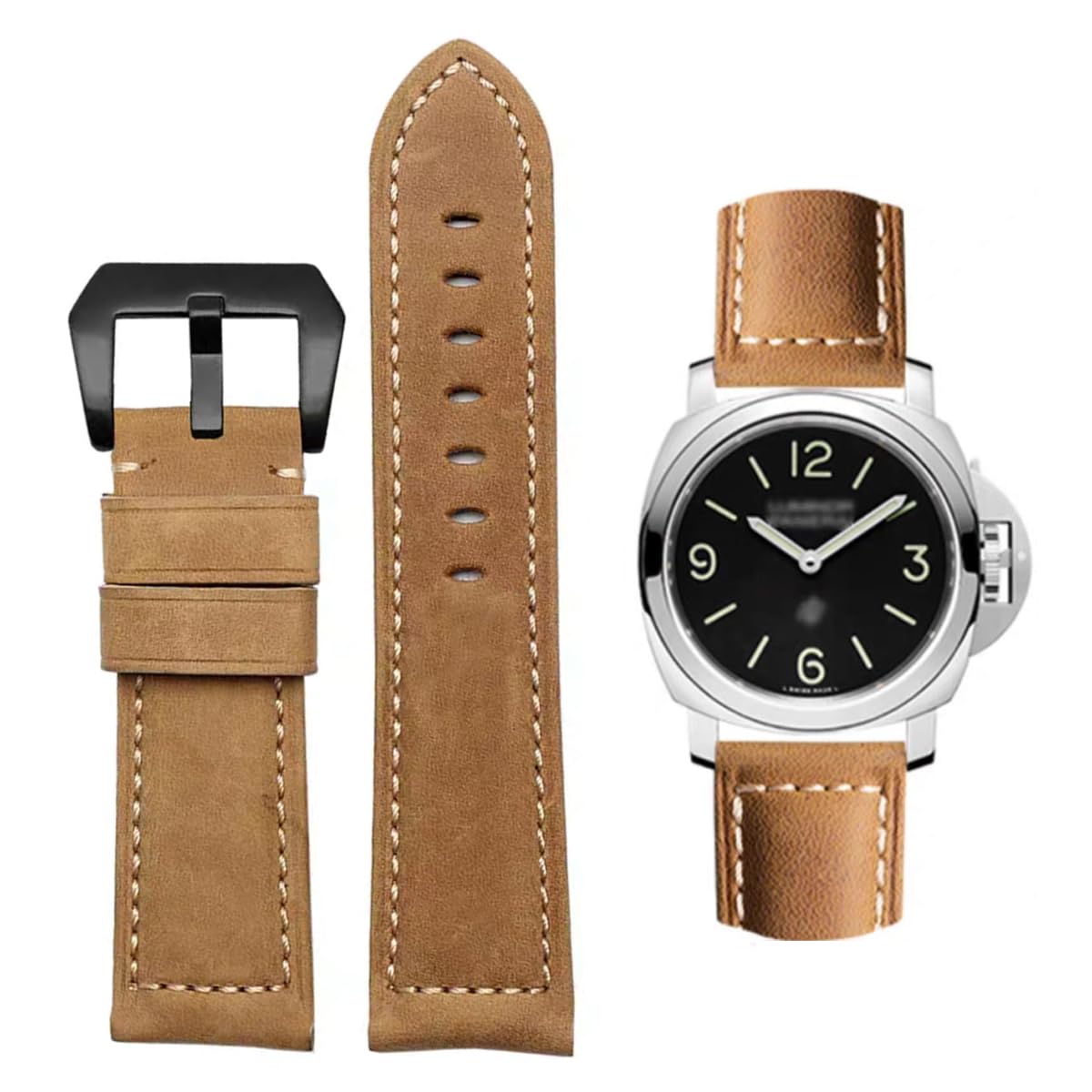 AIYIRUO Watch Strap, Watch Band Vintage Leather Replacement Strap, Strap for Watches, Genuine Leather Replacement Strap 20mm 22mm 24mm 26mm for Panerai