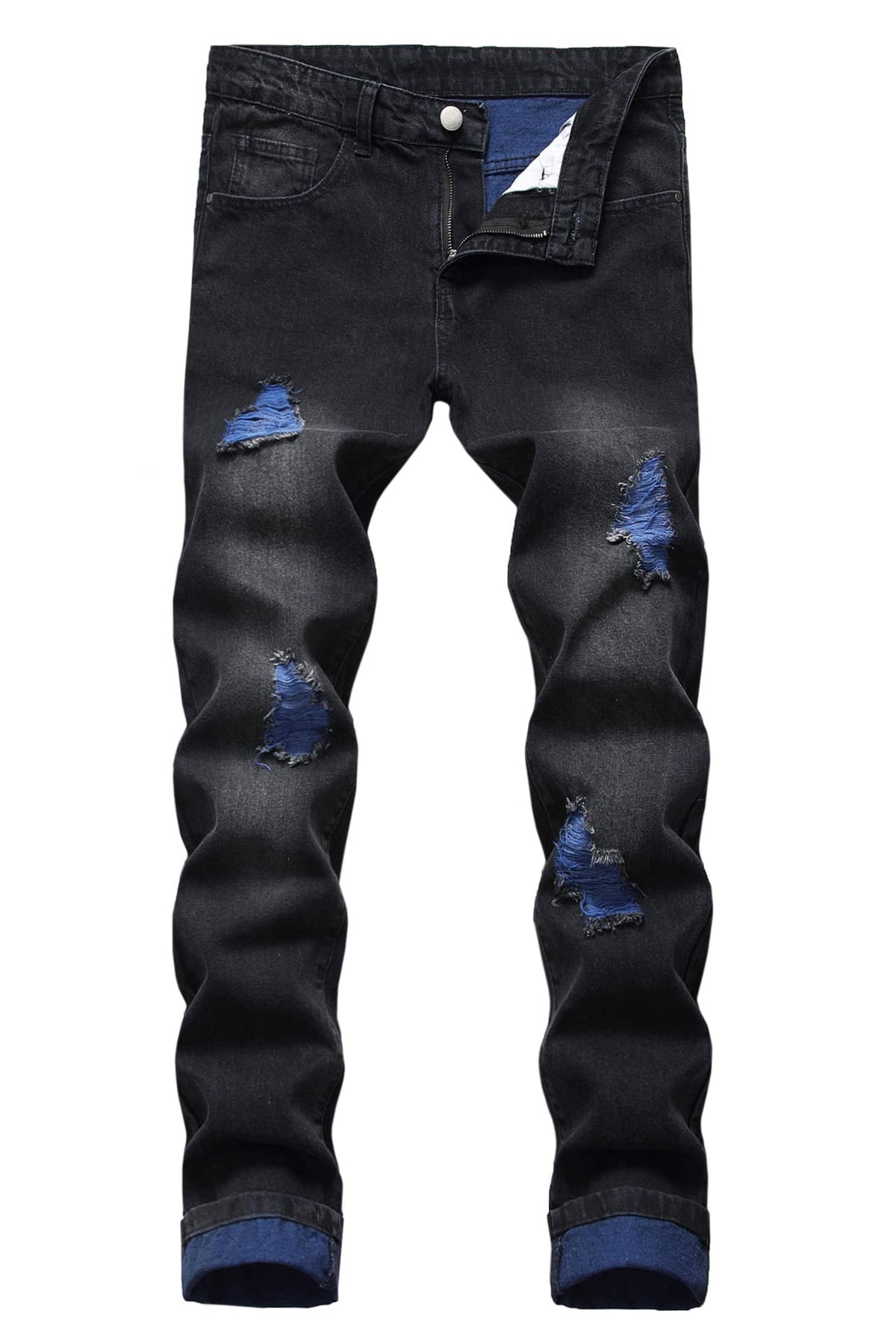 Baylvn Men's Ripped Distressed Destroyed Straight Slim Fit Jeans Skinny Casual Fashion Denim Pants, S-black, 30