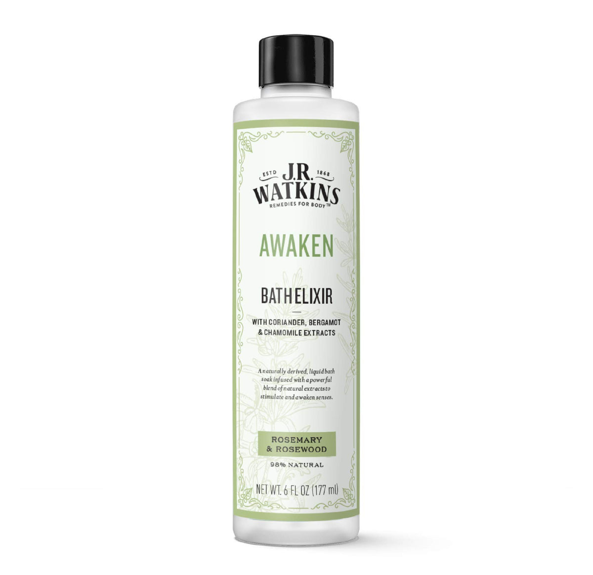 J.R. Watkins Awaken Bath Elixir, Liquid Bath Soak, Rosemary & Rosewood with Natural Extracts, No Salt, No Residue, 6 oz