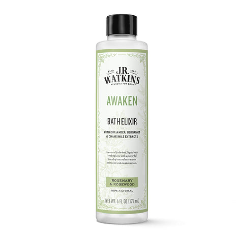 J.R. Watkins Awaken Bath Elixir, Liquid Bath Soak, Rosemary & Rosewood with Natural Extracts, No Salt, No Residue, 6 oz