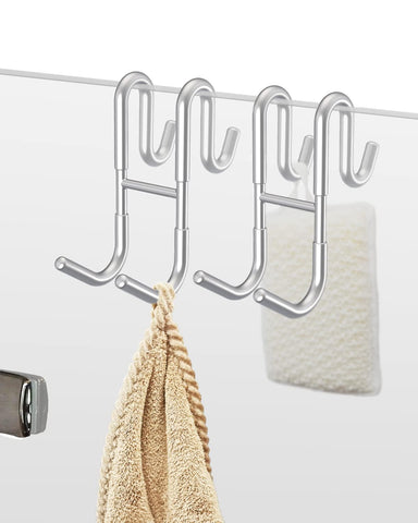 NACETURE Double Shower Door Hooks - 2 Pack Shower Hook Over The Door Towel Hook for Frameless Glass, Bathroom Hooks for Shower Squeegee Rack, Robe, Organize