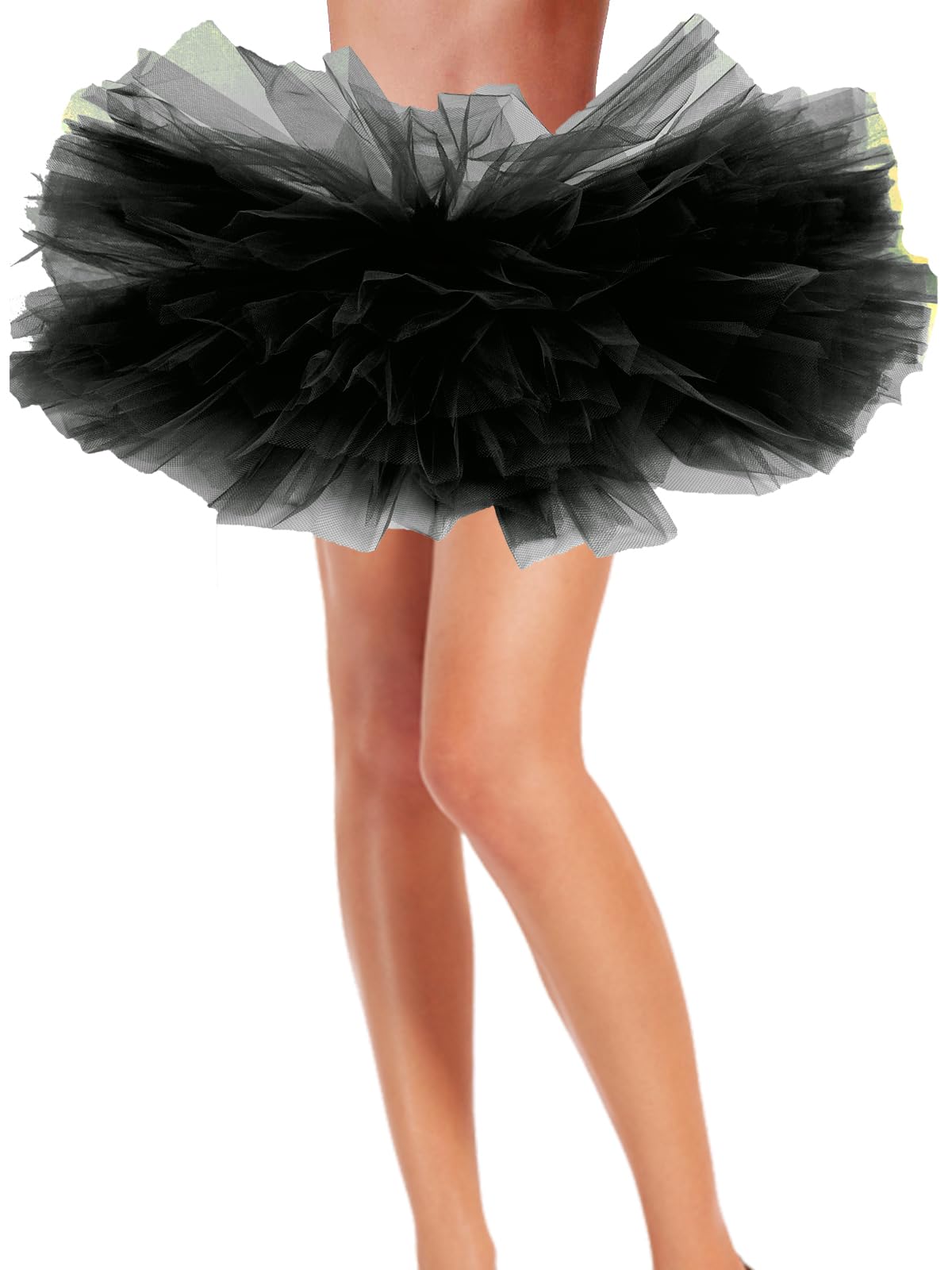 Women's Adult 5 Layered Tulle Tutu Skirt Elastic, Ladies 80's Dance Tutu Skirt Classic,Ballet Tutu Tulle Skirt for Women, A-black, L