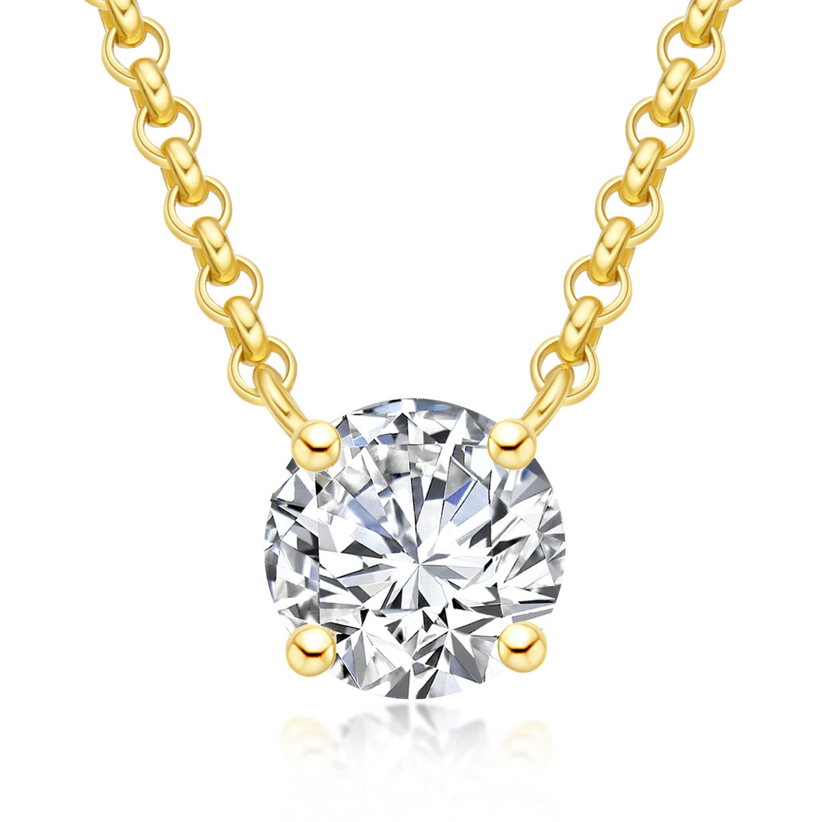 AnuClub 1 CT D Color Moissanite Pendant Necklace For Women D Color VVS1 Round Cut Four-Claw Lab Diamond 18K Gold Plated Silver Necklace With Certificate