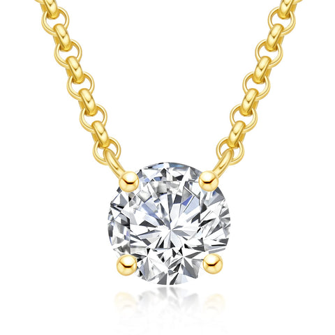 AnuClub 1 CT D Color Moissanite Pendant Necklace For Women D Color VVS1 Round Cut Four-Claw Lab Diamond 18K Gold Plated Silver Necklace With Certificate