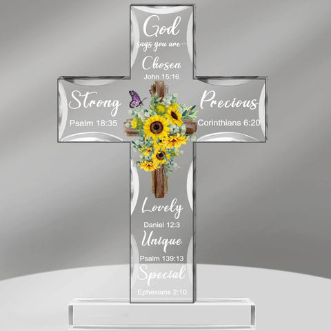 Chunful Christian Gifts for Women Men Acrylic Standing Cross Religious Inspirational Gifts with Bible Verse and Prayers Sunflower Cross for Friends Mom Wife Friends Colleague(Sunflower Style)