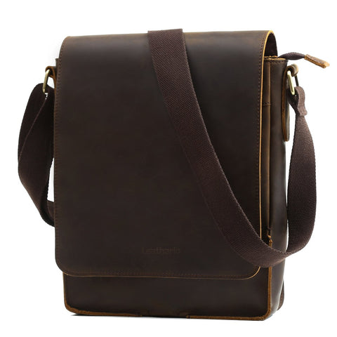 Leathario Leather Shoulder Bag Men Messenger Bag Retro Vintage Business Leisure Cross Body Bag (Coffee671)