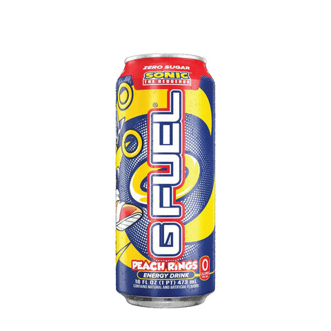 G Fuel Sonic Energy Drink, Sugar Free, Healthy Drinks, Zero Calorie, 300 mg Caffeine per Carbonated Can, Peach Ring Candy Flavor, Focus Amino, Vitamin + Antioxidants Blend - 12 Pack