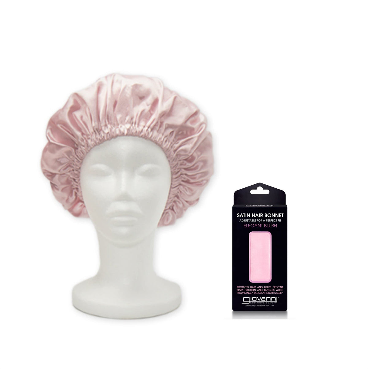 GIOVANNI Elegant Blush Satin Hair Bonnet - Satin Hair Bonnet for Sleeping, Silk Hair Bonnet, Adjustable for a Perfect Fit, Silk Hair Wrap, For Healthy-Looking Hair & Skin - Blush, Pack of 1