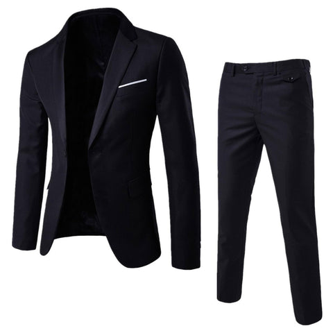 Jueshanzj Men's Suit Two-Piece Casual Suit Suit Trousers Black XL