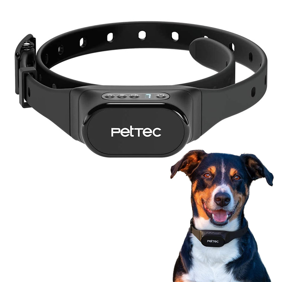 PetTec Antibark Vibra Trainer 2.0 Dog Collar - Gentle dog training collar with automatic vibration and sound signals (7 levels), battery operated, weatherproof (IP65) harmless stop dog barking device